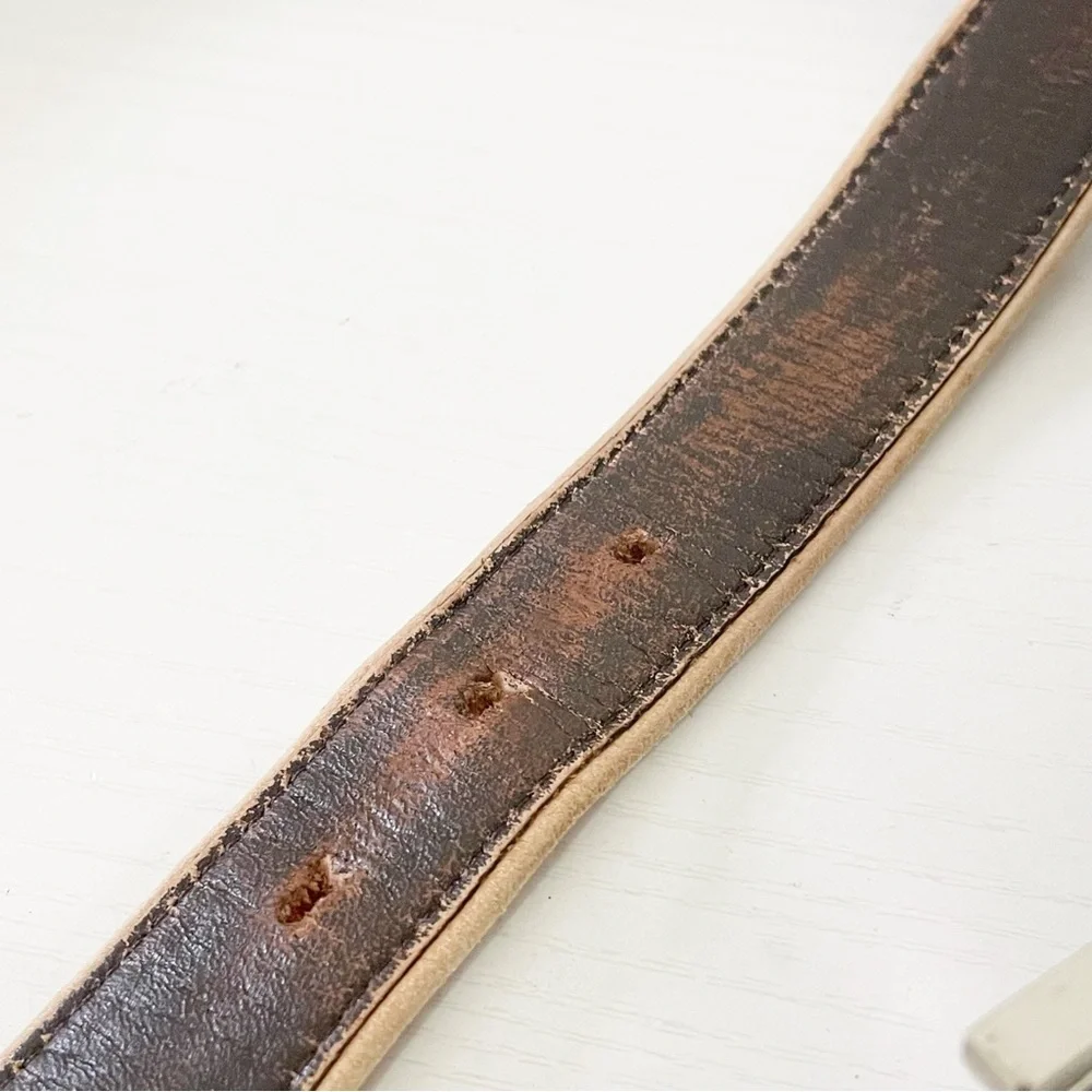 Burberry natural and brown leather silver buckle belt